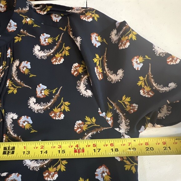 BANANA REPUBLIC Small Navy Long Sleeve Pleated Mandarin Dress Waist Pockets - Picture 14 of 16